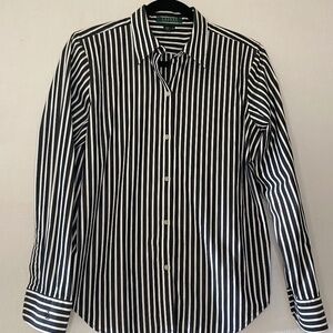 Ralph Lauren Black White Striped Long Sleeve Button Up Shirt Size M